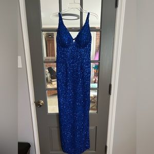 Cobalt Blue Sequin Floor-Length Gown with slit Women’s Size 4